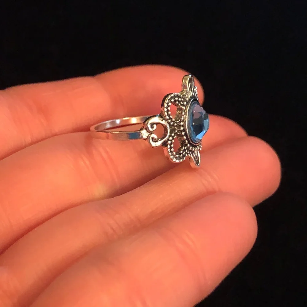 Silver Tone Ring with Blue Faux Gemstone Fashion Jewelry